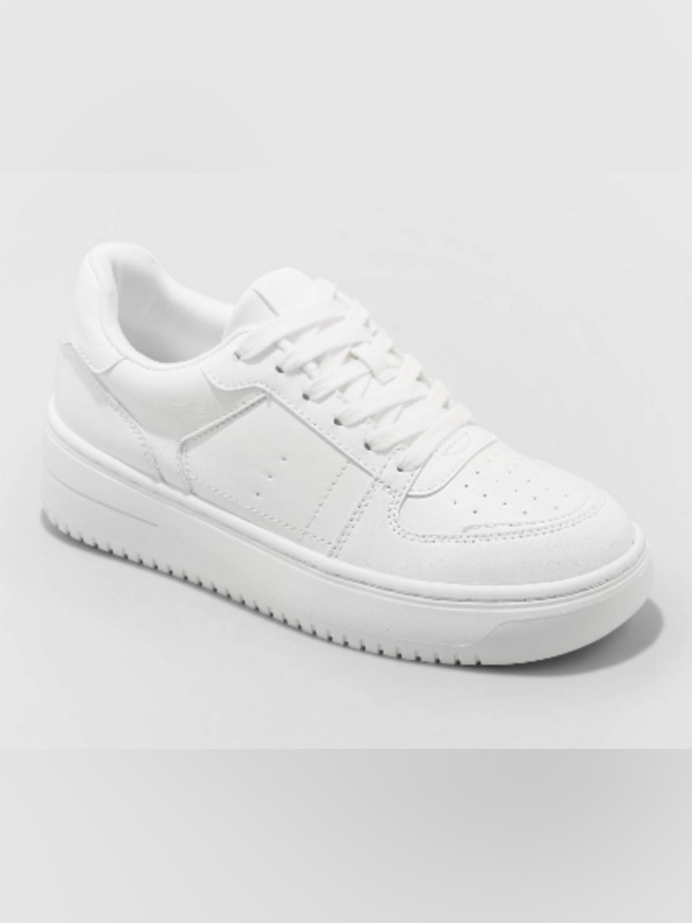 White Low-Top Women's Sneakers - Lace-Up Faux Leather - Picture 1 of 3